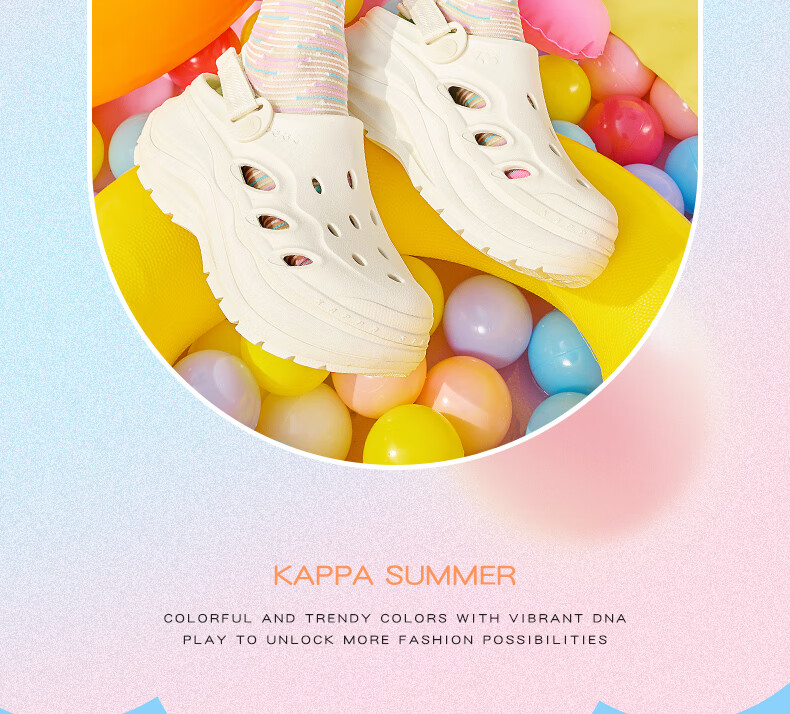 Kappa Official Women's Breathable Hole Shoes Sandals Casual Sports Outdoor Slippers Women's Classic White 37-38 5