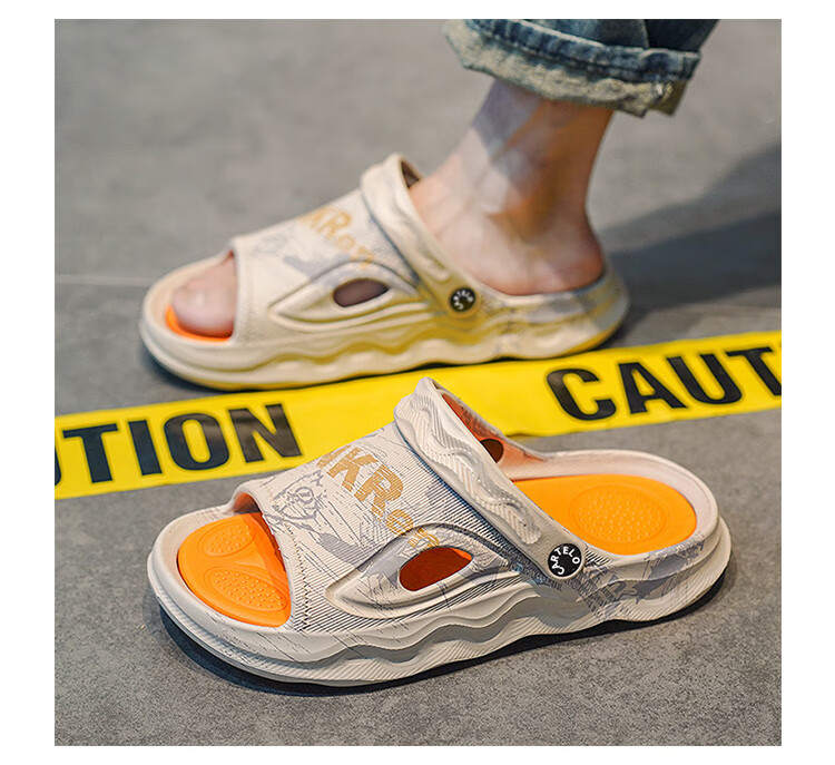CARTELO Men's Sandals, Summer Outdoor Wear, Thick-Soled Men's Sandals, Comfortable Beach Dual-Use Slippers, Khaki, Size 41-42 8