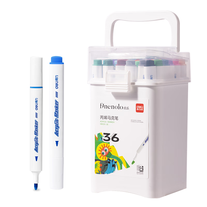Deli [Back to School Stationery] 36-Color Acrylic Markers, Single-Tip Triangular Barrel, Waterproof Drawing Graffiti Coloring Watercolor Pens, Markers for Hand-Drawn Sketches, Common Student Model HM331-36 Art Educatio