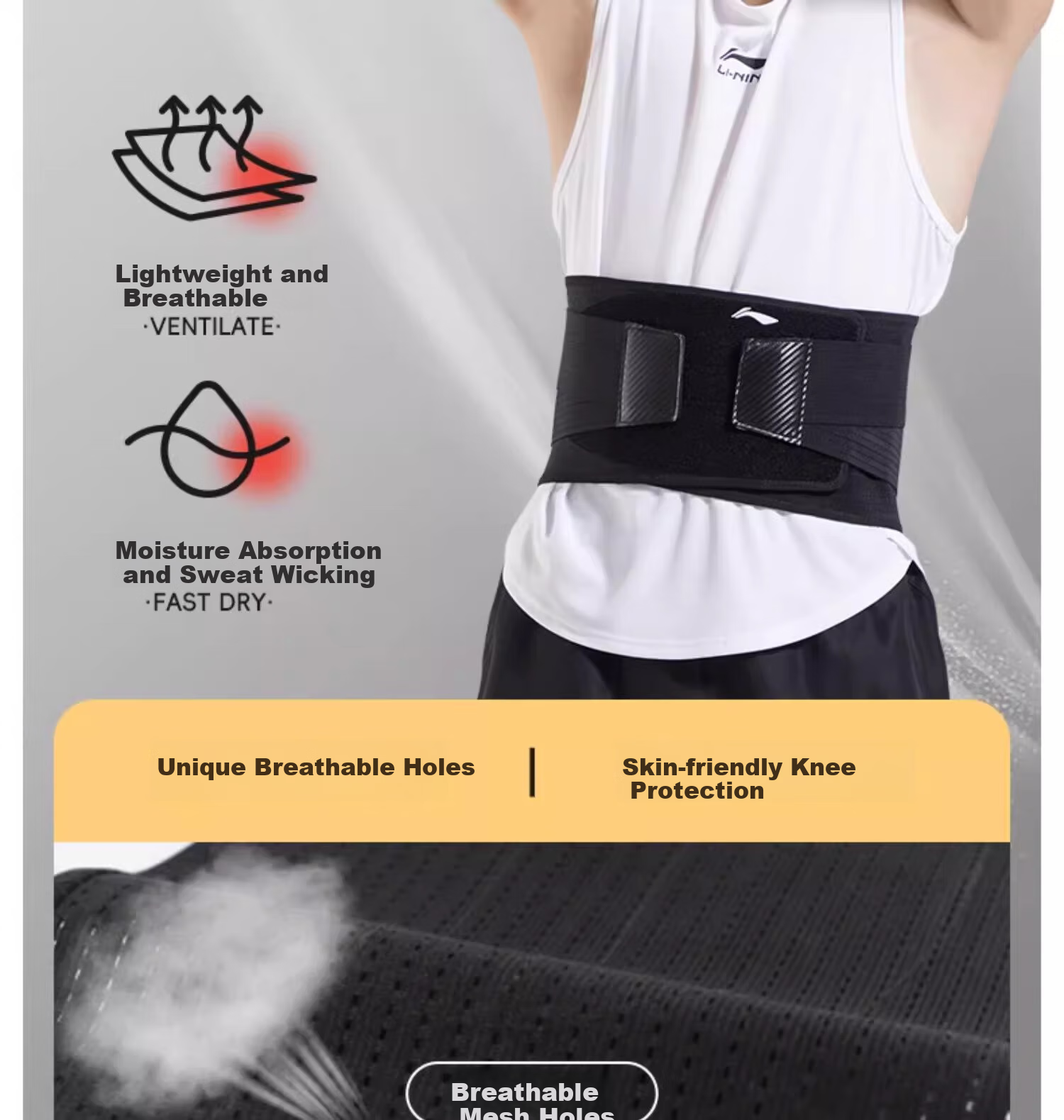 Li-Ning Back Support Belt for Men And Women, Sports Fitness Lumbar Disc Herniation Lumbar Muscle Strain Medical-Specific Warm Long-Sitting Support Waist Brace 18