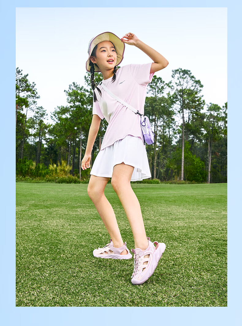 ERKE Kids Drawstring Sandals Boys and Girls Breathable Summer Beach Shoes Pure Pink/Lotus Color Size 34 14
