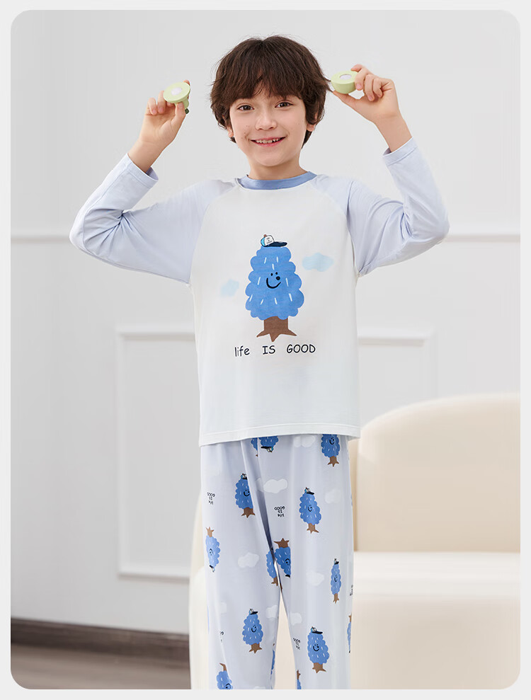 YEEHOO 7A Antibacterial Lenzing Modal Children's Summer Pajamas Boys Large Kids Bare Feeling Homewear Set 9