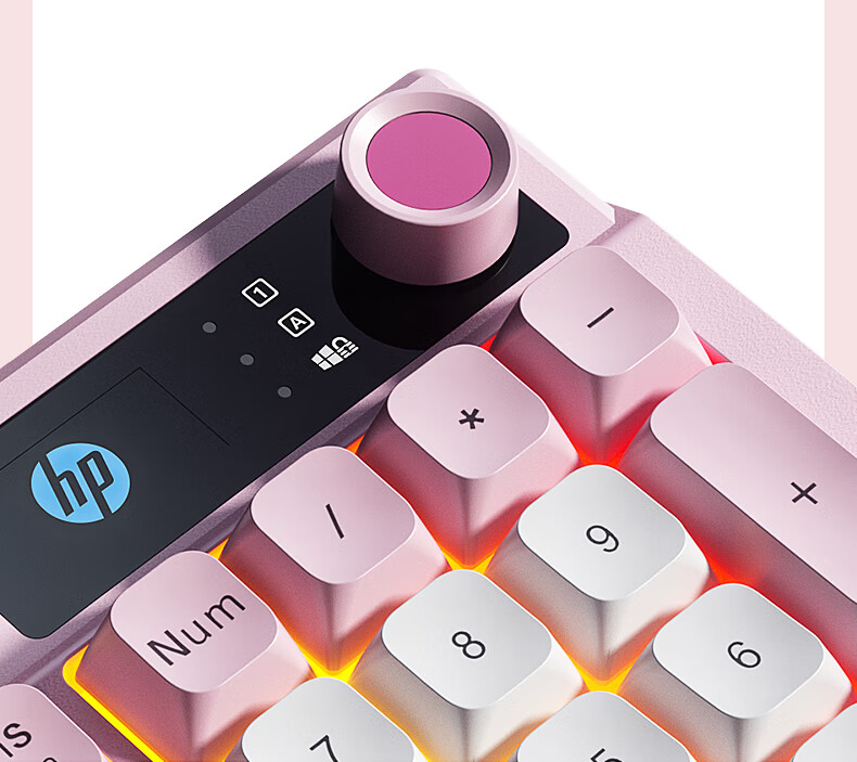 HP K500F Mechanical Feel Wired Keyboard, Quiet Multifunctional Knob for Office And Gaming, Compatible with Desktop Computers And Laptops, Pink And White Color, 98-Key Layout 6