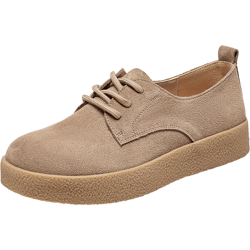 Yierkang Women's Shoes, Retro Work Boots, Japanese-Style Leather Shoes, Yadan Thick-Soled Casual Flats, 27169W, Khaki, Size 39