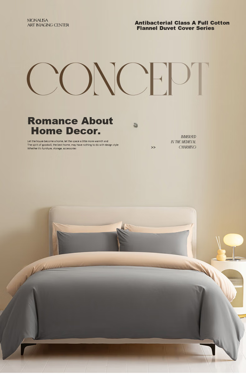 La Torretta Antibacterial Class A Pure Cotton Brushed Duvet Cover, Single Piece, 100% Cotton Single Bedding Cover 150x200cm, Gray Soft Coffee 1
