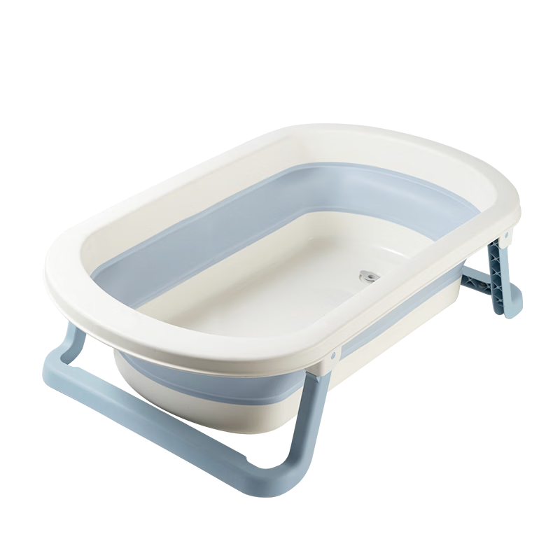 Rikang Baby Folding Bath Tub Children's Bath Basin with Bath Bed, Mat, and Net X1033-3 Mist Blue