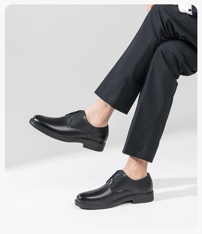 Kangnai Leather Shoes, Spring Style, Commuter Business Casual Shoes for Men, Soft Sole Comfortable Office Formal Derby Shoes Groom Shoes, Black, Size 42 12