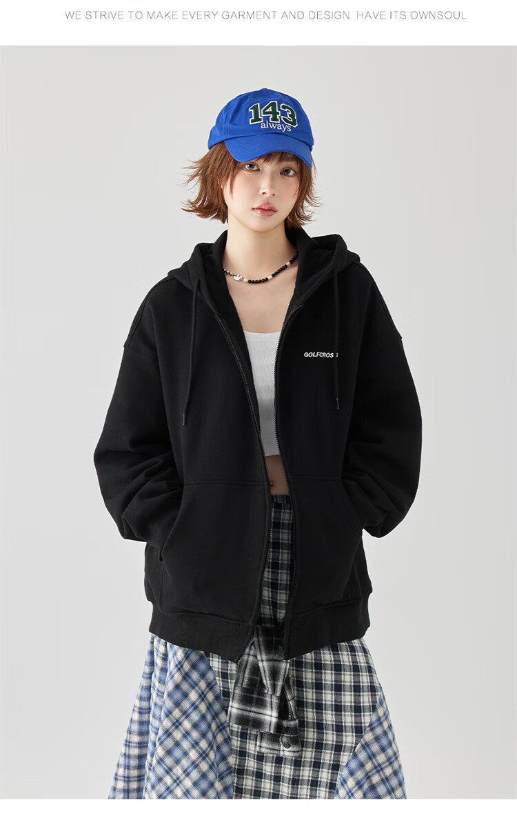 GOLFCROSS Couple's Style, 2025 Spring New Arrival, Letter Embroidery Hooded Drawstring Cardigan Sweatshirt, Floral Gray, M 9