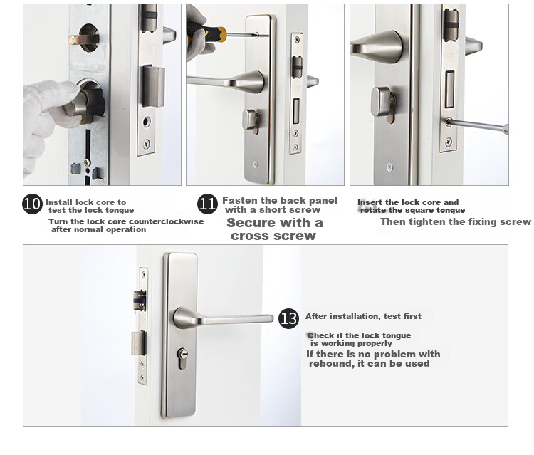 GUTE Door Lock, Interior Bedroom Wooden Door Lock, Room Door Handle, Stainless Steel Bathroom Door Lock, Brushed Color, Adjustable Door Lock 12