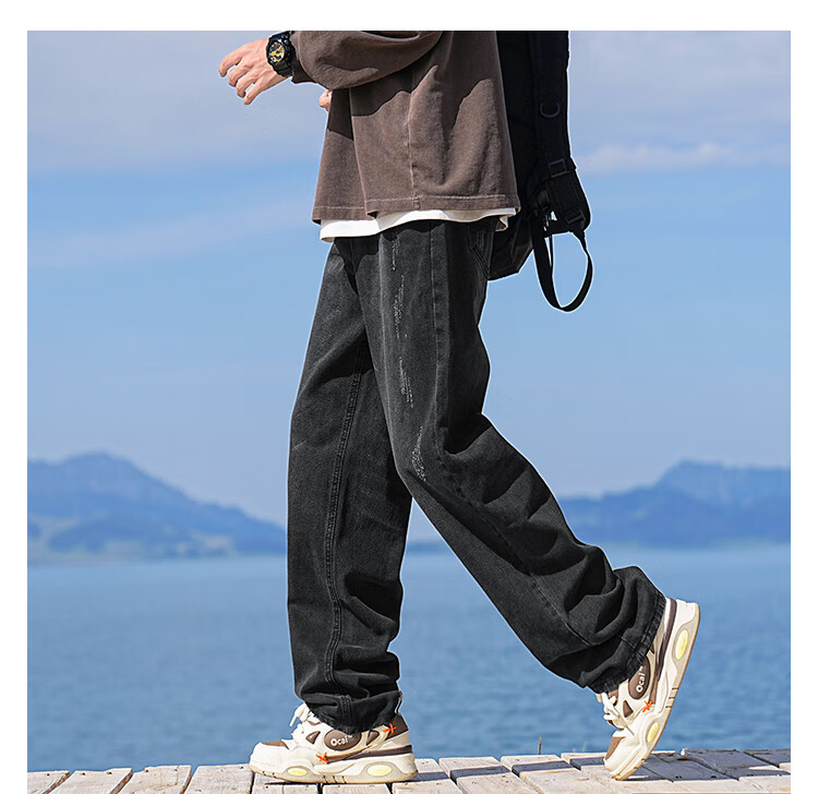 Dingfengbaoluo American Retro Washed Jeans for Men, Summer Cool High Street Casual Loose Straight-Leg Pants DFK06 Navy Blue XL 15