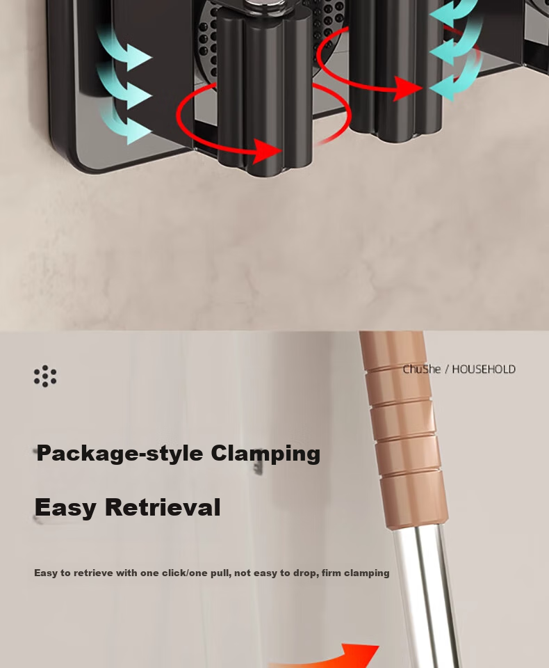 CHUSHE Mop Hooks, 2 Clips for Sweeping Brooms And Mop Storage, No Drilling Required, Wall-Mounted Organizer Rack for Bathroom And Kitche 7