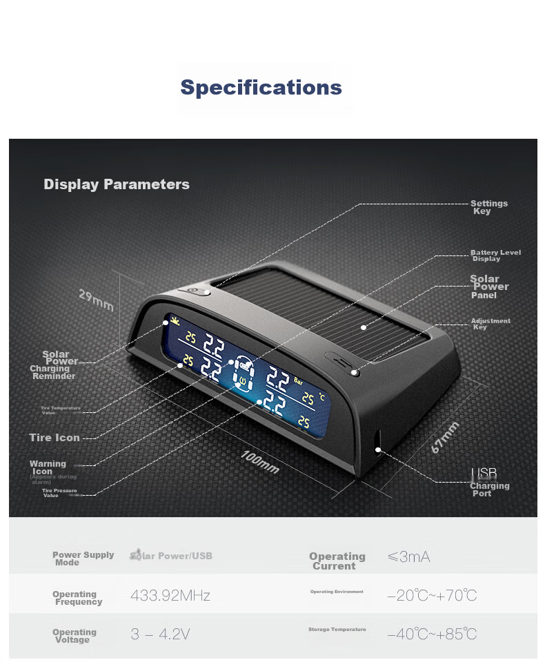 Victon Tire Pressure Monitoring System, Built-In Solar-Powered Wireless, Tire Pressure And Temperature Display, A1 Voice, Color Scree 15