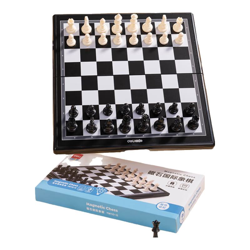Deli International Chess Set with Folding Board, Magnetic Pieces, Educational Board Game for Home And Outdoor Use, Back-To Gift