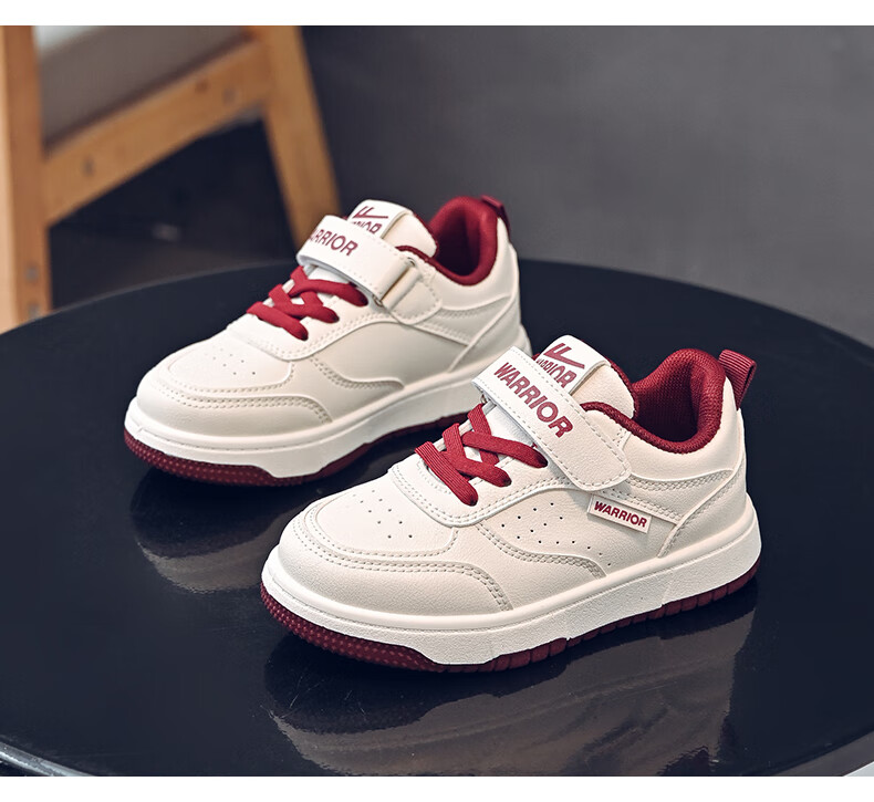 Warrior Children's Shoes Spring And Autumn Girls' Sneakers, White Casual Shoes with Soft Soles, WZ(CL)-0957 Beige/burgundy, Size 31 7