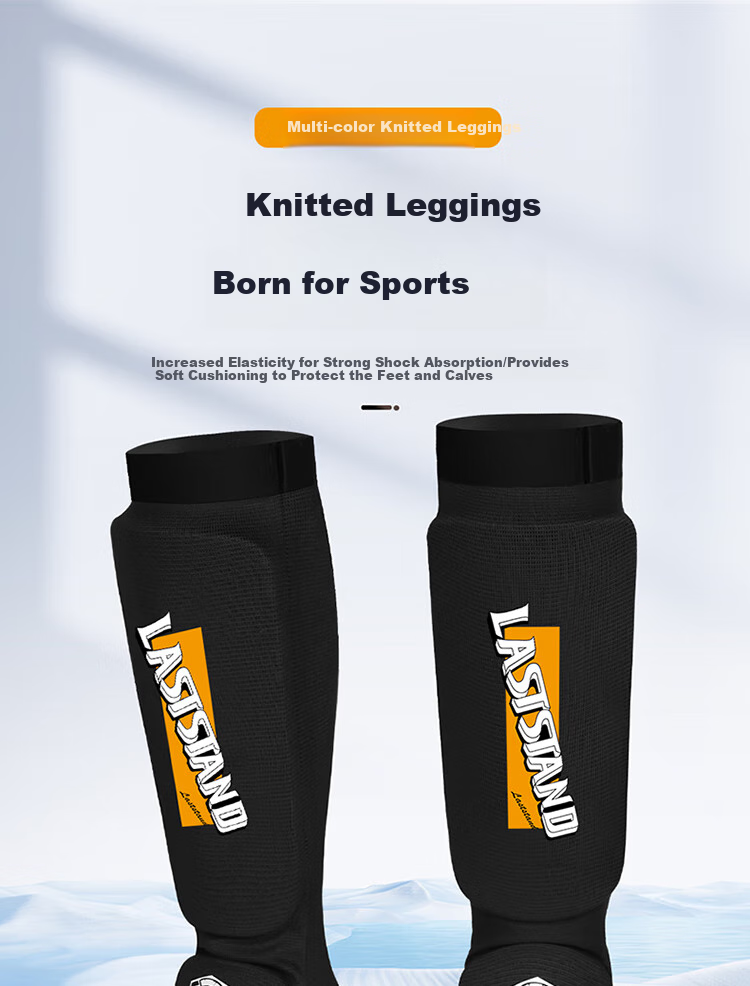 LASTSTAND Muay Thai Fighting Knitted Leg Guards for Adults And Children, Boxing Training Shin Guards with Foot Support, Blue, Size S 1