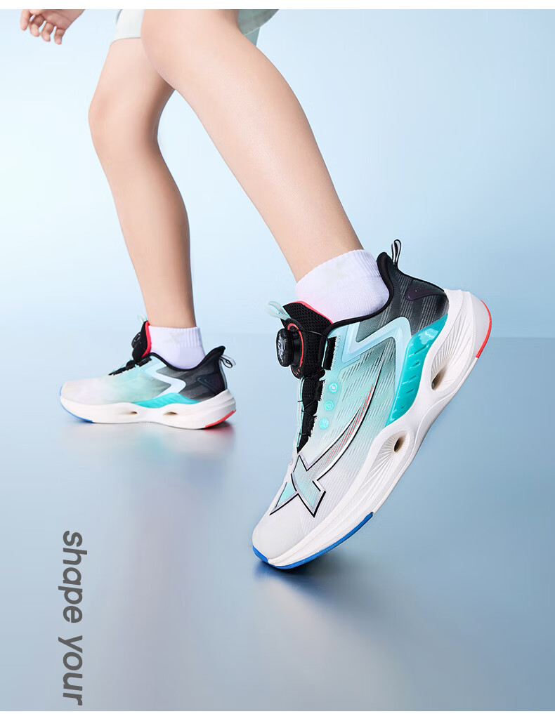 XTEP Kids Boys Mesh Breathable Lightweight Non-slip Rotating Buckle Running Shoes White/Black/Tranquil Blue Size 40 32