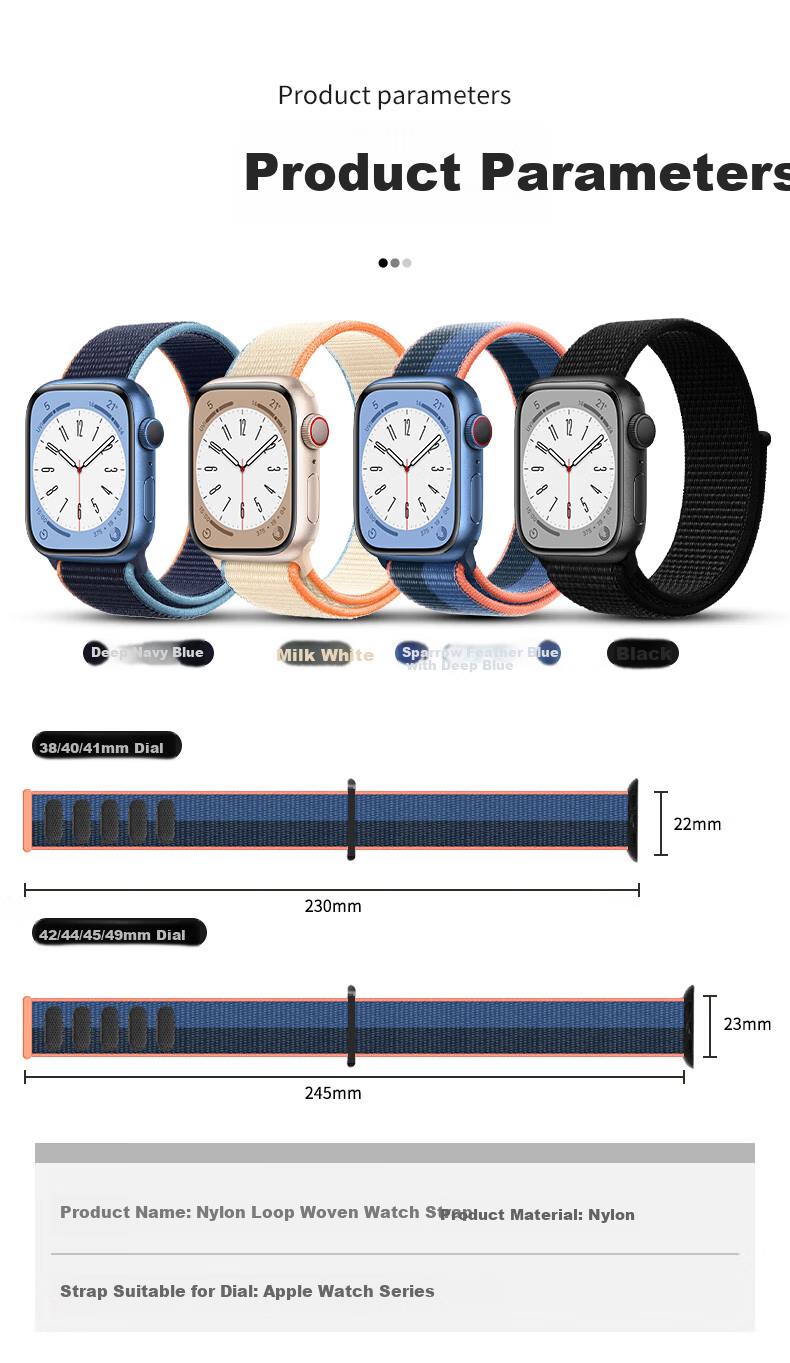 BHO Compatible New Apple Watch Band, Nylon Loop Strap for Apple Watch S12/S11, IWatch S10/9/8/7/Ultra4/SE3/2 Sports Band 7