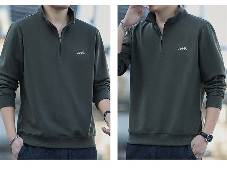 JEEP Men's Sweatshirt Spring Autumn Loose Stand Collar Long Sleeve T-Shirt Heavyweight Trendy Clothing Black L 16