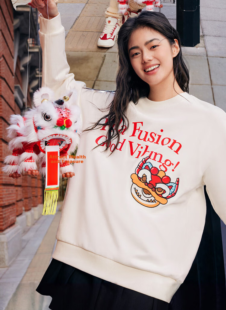 FILA FUSION FILA Trendy Couple's Pullover Hoodie, Autumn And Winter New Year Style, Fashionable Pure Cotton Knitted Top 9
