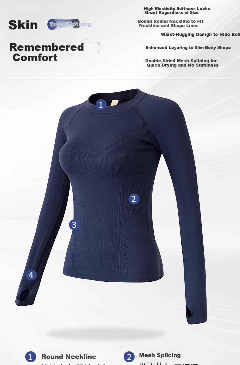 XUEXIMAN Yoga Top for Women, Spring And Autumn Style, Seamless High-Elastic Slimming Sports Long Sleeve, Running Quick-Dry Training Pilates T-Shirt 2