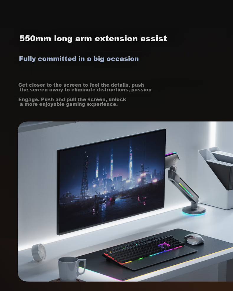 Brateck Beihu Monitor Stand, Mechanical Arm, Computer Stand Desktop Clamp Base, Screen Lifting Suspended Heightening Stand E700 Gray 17-34 Inch, Holographic Light Effect Hanging Lamp 5