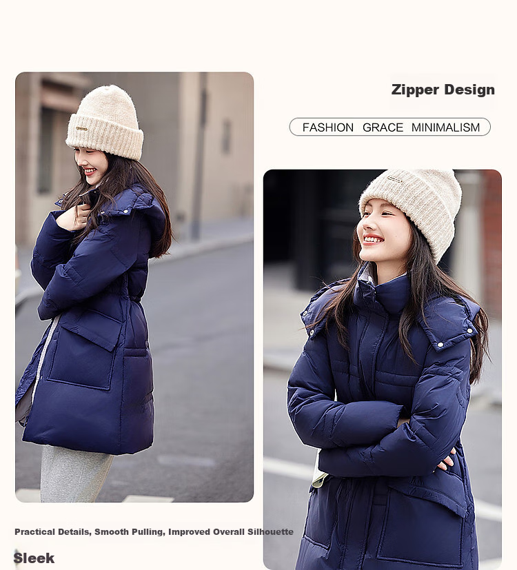 Dme [Xueji Lian Dong] Winter Warm 90% Duck Down Stand Collar Windproof Hooded Mid-Length down Jacket for Women, Elegant Coat 5