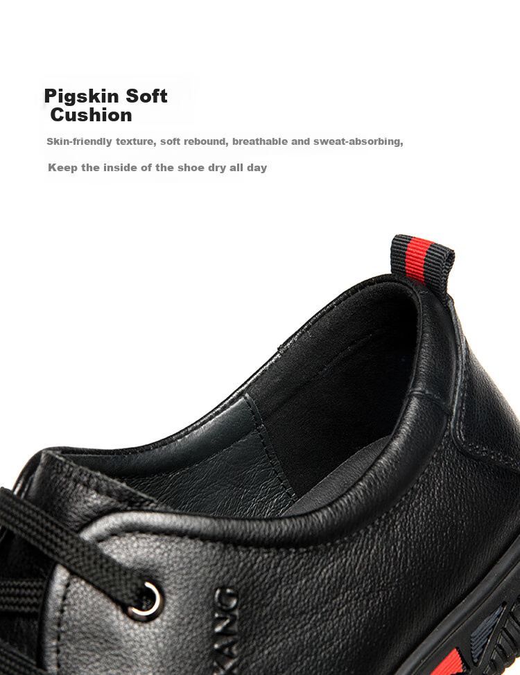 Aokang Casual Leather Shoes, Lace-Up Comfortable Soft-Soled Versatile Driving Loafers, Black, Size 39 5