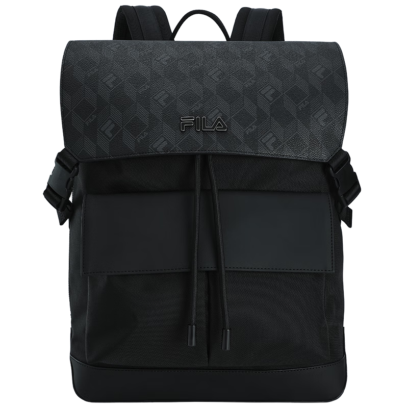 FILA Black Warrior Men's Backpack Fashion Flap Double Shoulder Bag School Laptop Bag [Yi Yangqianxi Edition]