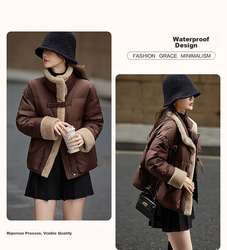 Dme [Xueshan Dushi] Winter 400T Spring 90% Down Faux Sheepskin Patchwork Women's down Jacket 4