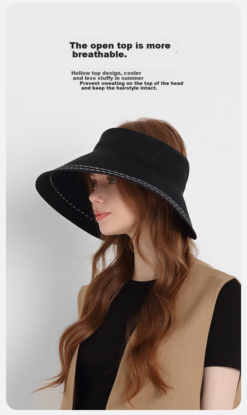 Kenmont Hepburn Style French Open-Top Sun Protection Straw Hat for Women Spring Summer Foldable Wide Brim Full Face Sun Hat KM-6058 5
