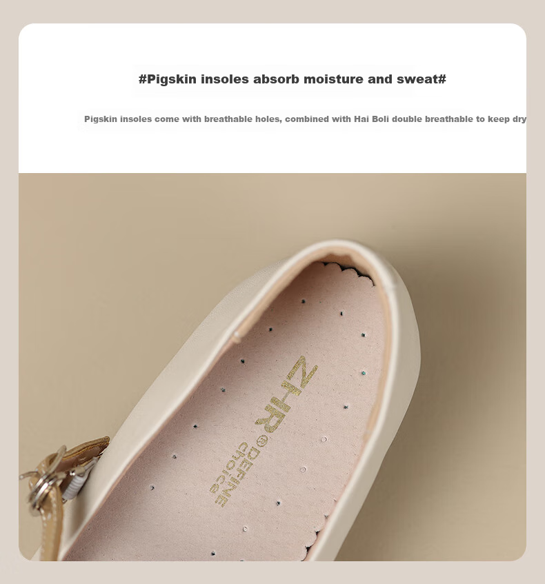 ZHR Women's Single Shoes, Autumn Shallow Mary Jane Shoes, Patent Leather with Straight Buckle, AH335 White Gold, Size 36 6