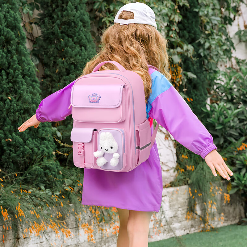 Dijiuchengbao Primary School Student Spine Protection Backpack for Girls, Lightweight Anti-Sagging Rabbit Backpack for Grades 1-3 Childre