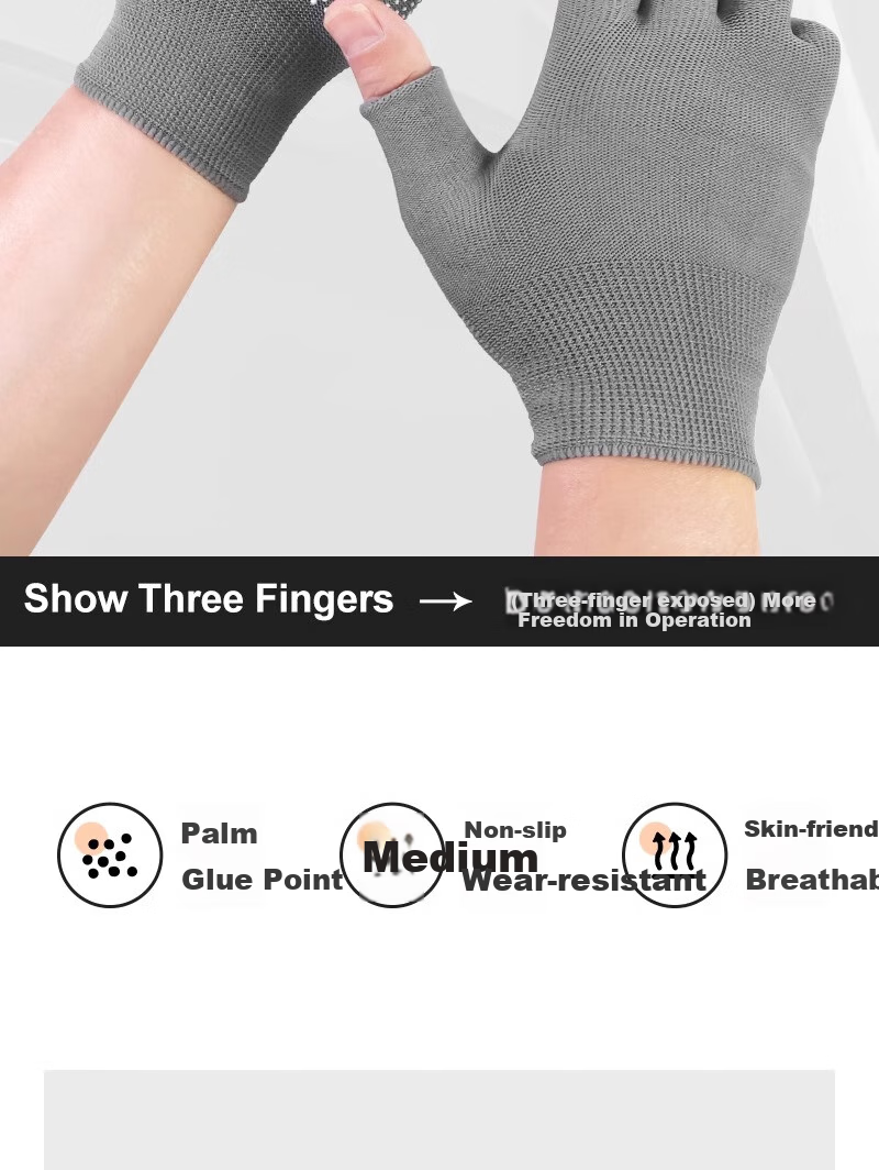 Minggu Dotted Gloves, Three-Finger Work Gloves, 10 Pairs, Nylon PVC Dotted Non-Slip Wear-Resistant, Black, One Size Fits All, CW352442 2
