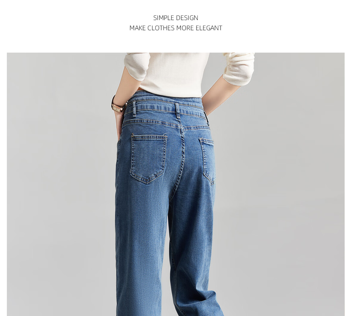 PinCai Women's Cropped Jeans, Petite Size, Solid Color, Slim Fit, High-Waisted, Stretchy, Side Slit, Straight-Leg Casual Pants P12KN1978 44