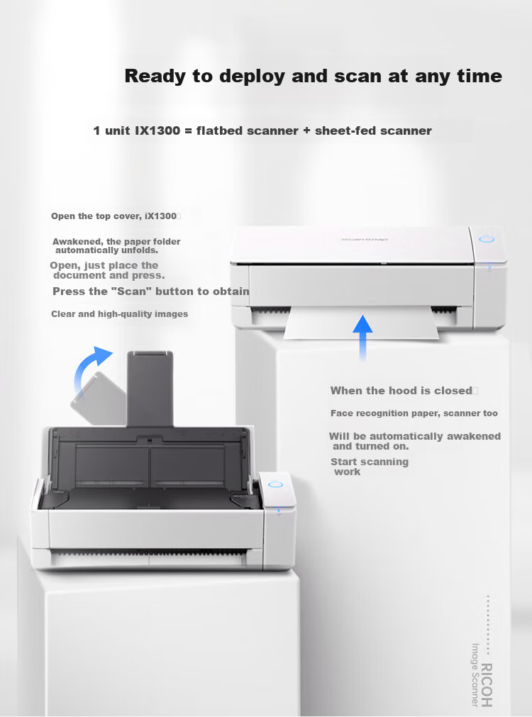 Ricoh Ix1300 A4 Portable Scanner, High-Speed Scanner with Automatic Continuous Scanning, High-Definition Scanning for Invoices, Photos, ID Cards And Passports, Wireless WiFi, 30 Pages/minute 3