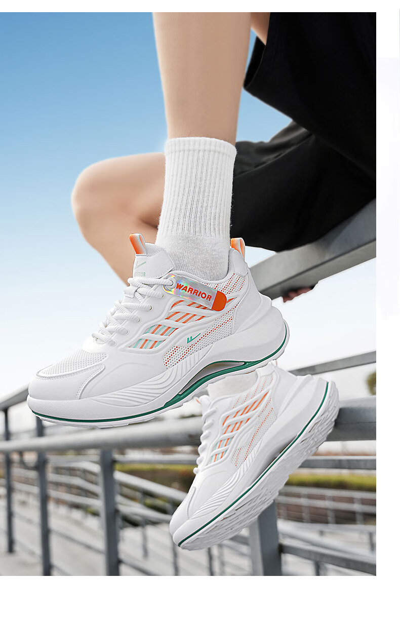Warrior Men's Sports Shoes 2026 Summer New Men's Versatile Thick-Soled Breathable Casual Trendy Shoes White/Orange Size 39 5
