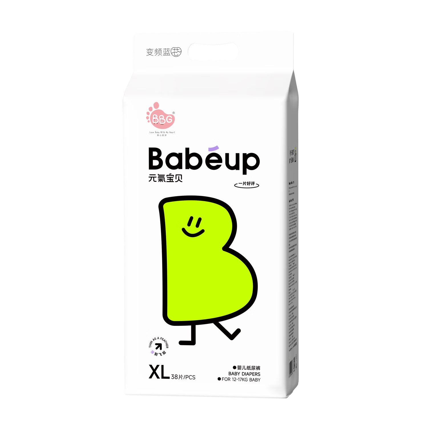 BBG Yuanqi Baobei Series Diapers, XL Size, 38 Pieces (11-14kg), Extra Large Size, Ultra-Thin, Soft And Breathable