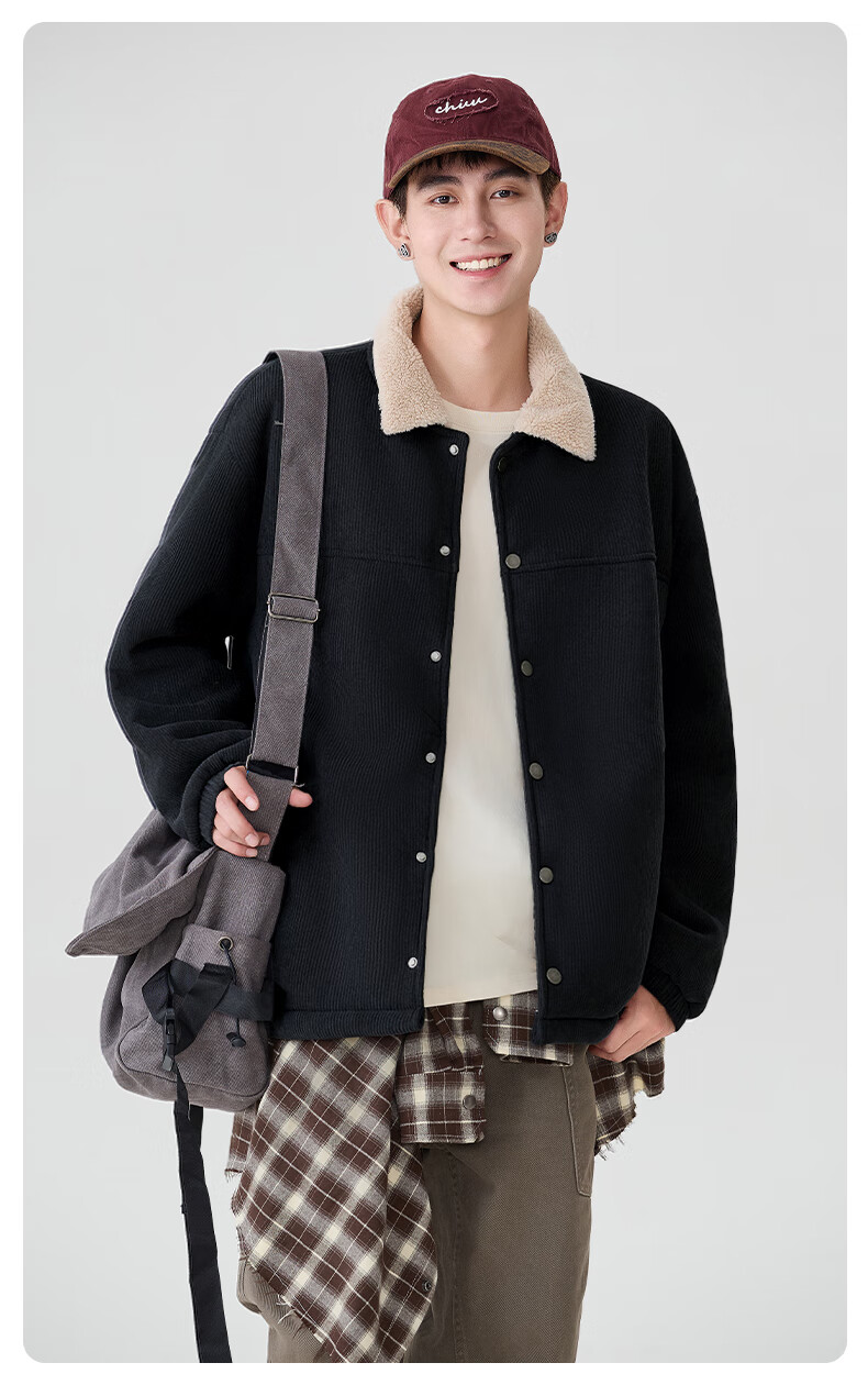 Baleno Corduroy Sherpa Jacket Men Winter Heavyweight Warm Casual Versatile Men's Jacket Trendy Retro Youth Clothing 9