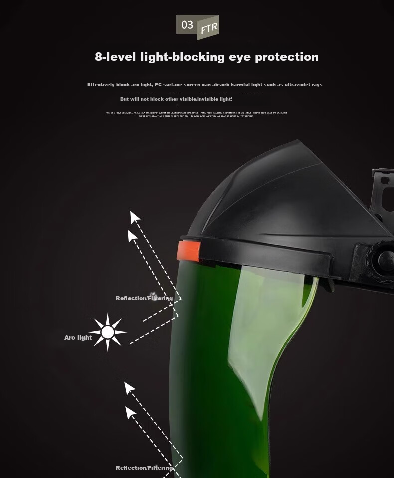 Minggu Protective Welding Face Shield Head-Mounted Anti-Burn Face Mask Yellow Top Aluminum Edge Protective Mask 6