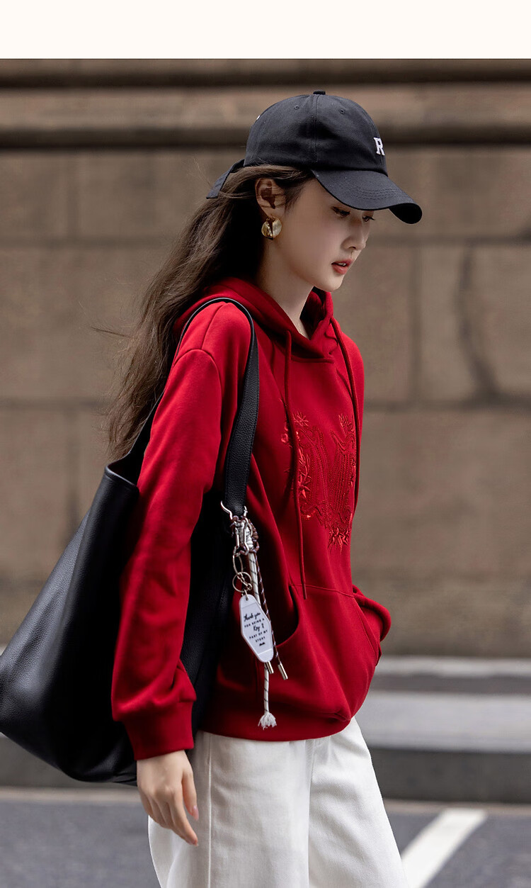 Dme [Embroidered Blossoms] Winter Casual Hooded Fleece-Like Warm Exquisite Tatami Embroidered Loose Sweatshirt Women's Top 15