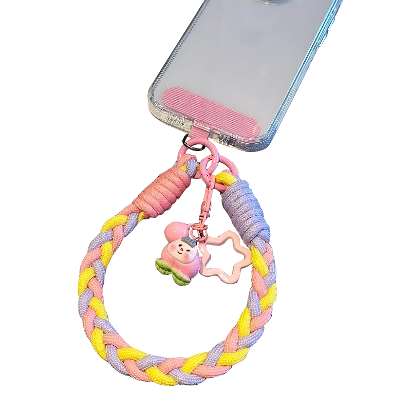 BZBC Phone Strap, Wrist Short Phone Chain, Phone Case Anti-Loss Cord, Thickened Nylon Handmade Three-Strand Braided Thickened Phone Cord Anti-Loss Chain [Pink Yellow Purple]