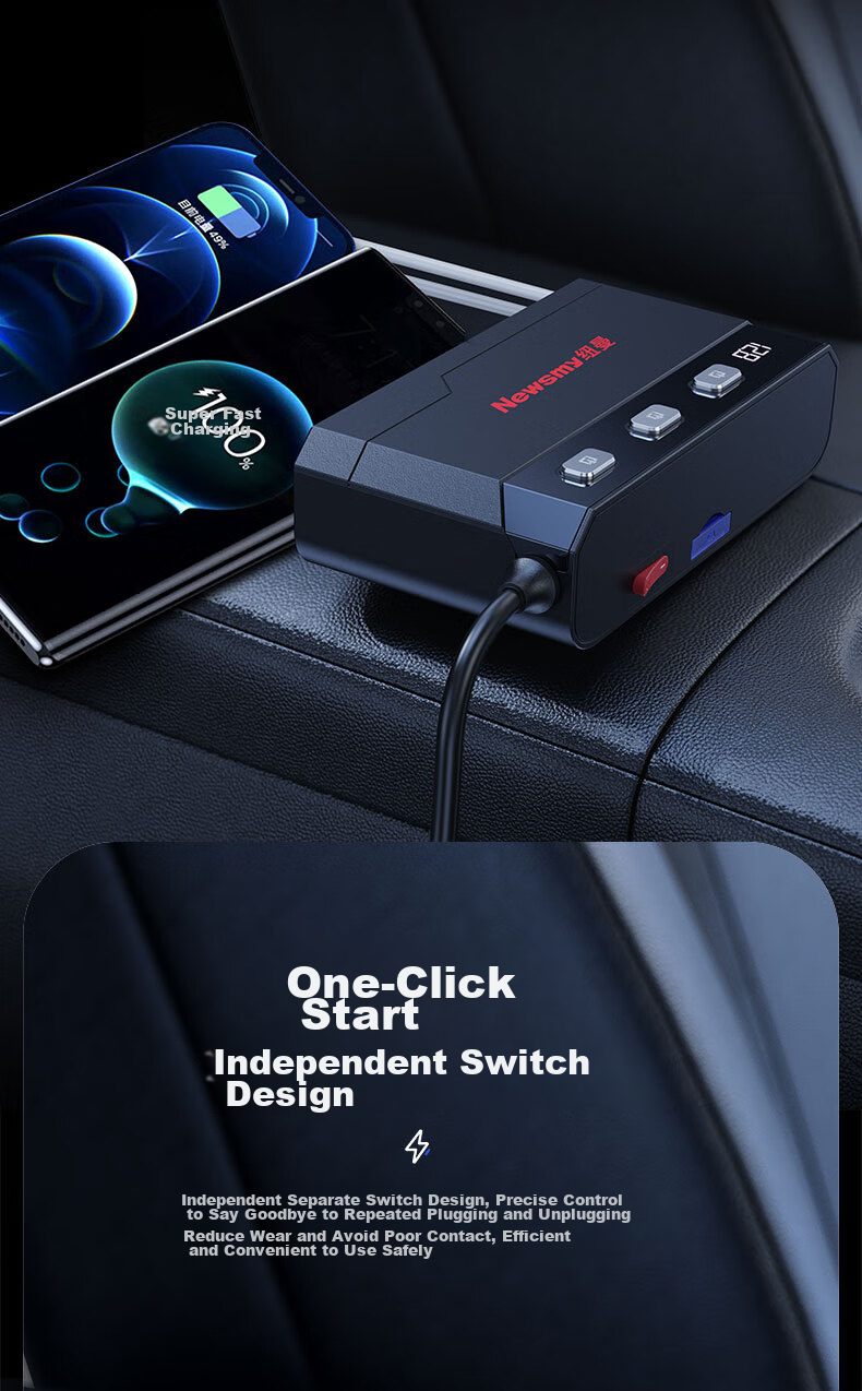 Newsmy Car Charger, Super Fast Charging Cigarette Lighter, Three-In High-Power Car Adapter Plug, Car Fast Charging 6