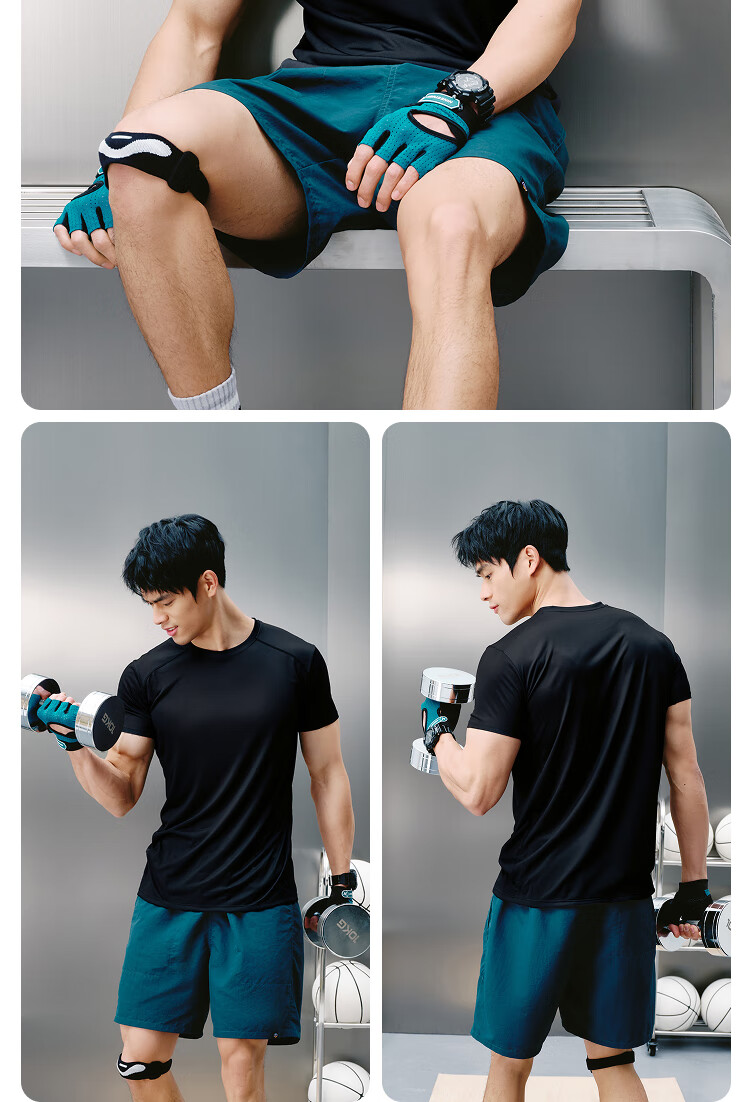 JD Original Summer Men's Fitness Series Sports Short-Sleeve T-Shirt, Quick-Dry Ice Silk Elastic, Black, Size S 18