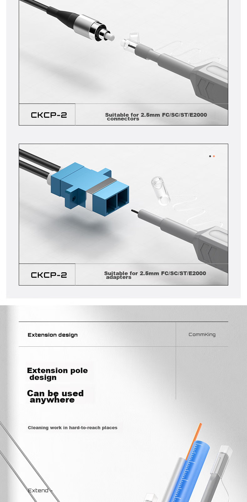 CommKing Fiber Optic Cleaning Pen, Fiber Optic End Face Cleaning Flange Adapter, Optical Module Cleaner, 1.25mm for LC/MU Interface, CKCP-1 10