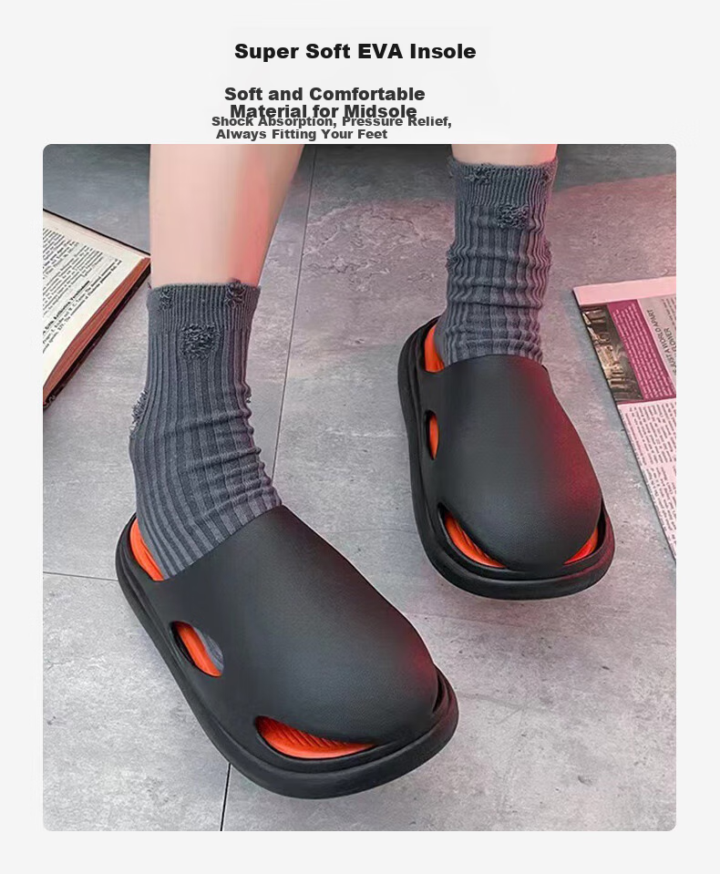 Langsha Slippers, Men's Outdoor Wear, Comfortable Slip-On Shoes, Women's Home Couple Style, Bathroom Closed-Toe Sandals, EVA Beach Sandals 14