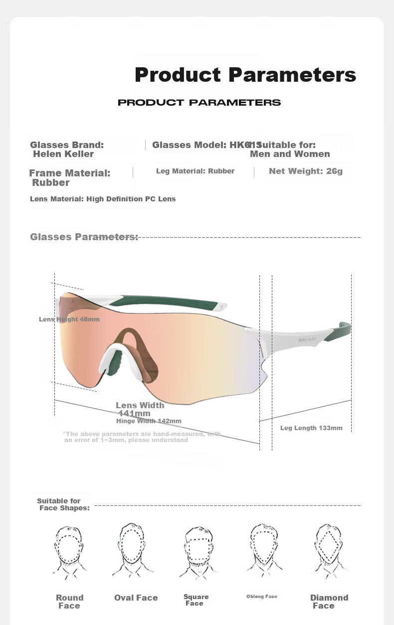 HELEN KELLER Sunglasses for Men And Women, Sports UV Protection Cycling Running Sunglasses HK611YDN90 7