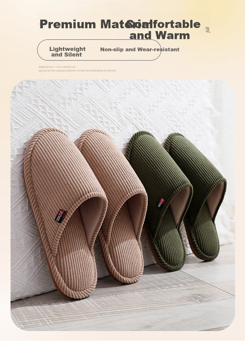 GUOLUOFEI Couple's Slippers, Men's All-Season Spring And Autumn Soft-Soled Wooden Floor Bedroom Slippers for Women, Beige, Size 36-37 1