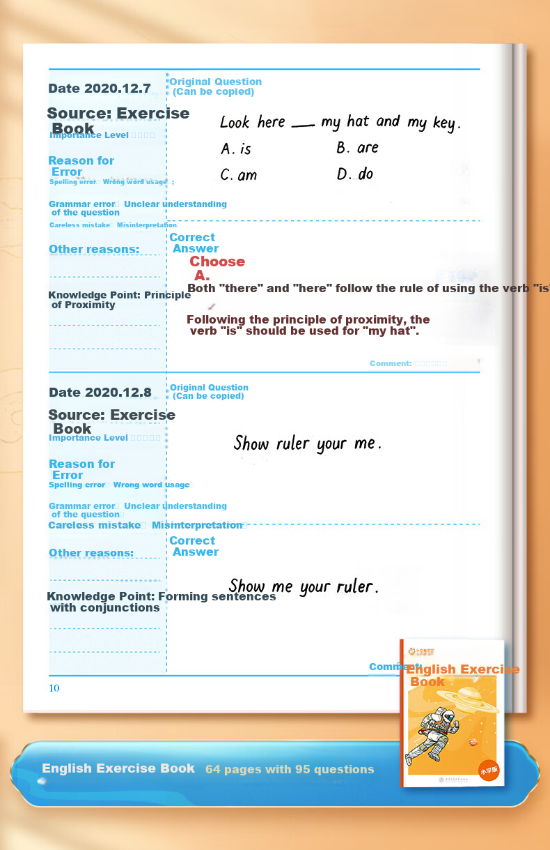 Huaxiawanjuan 4-Pack Math Error Book for Primary And Middle School Students in Grades 1-3, Chinese And English Language Error Correction Notebook, Review Mistake Collection Book, Error Correction Notebook, Question Notebook 12