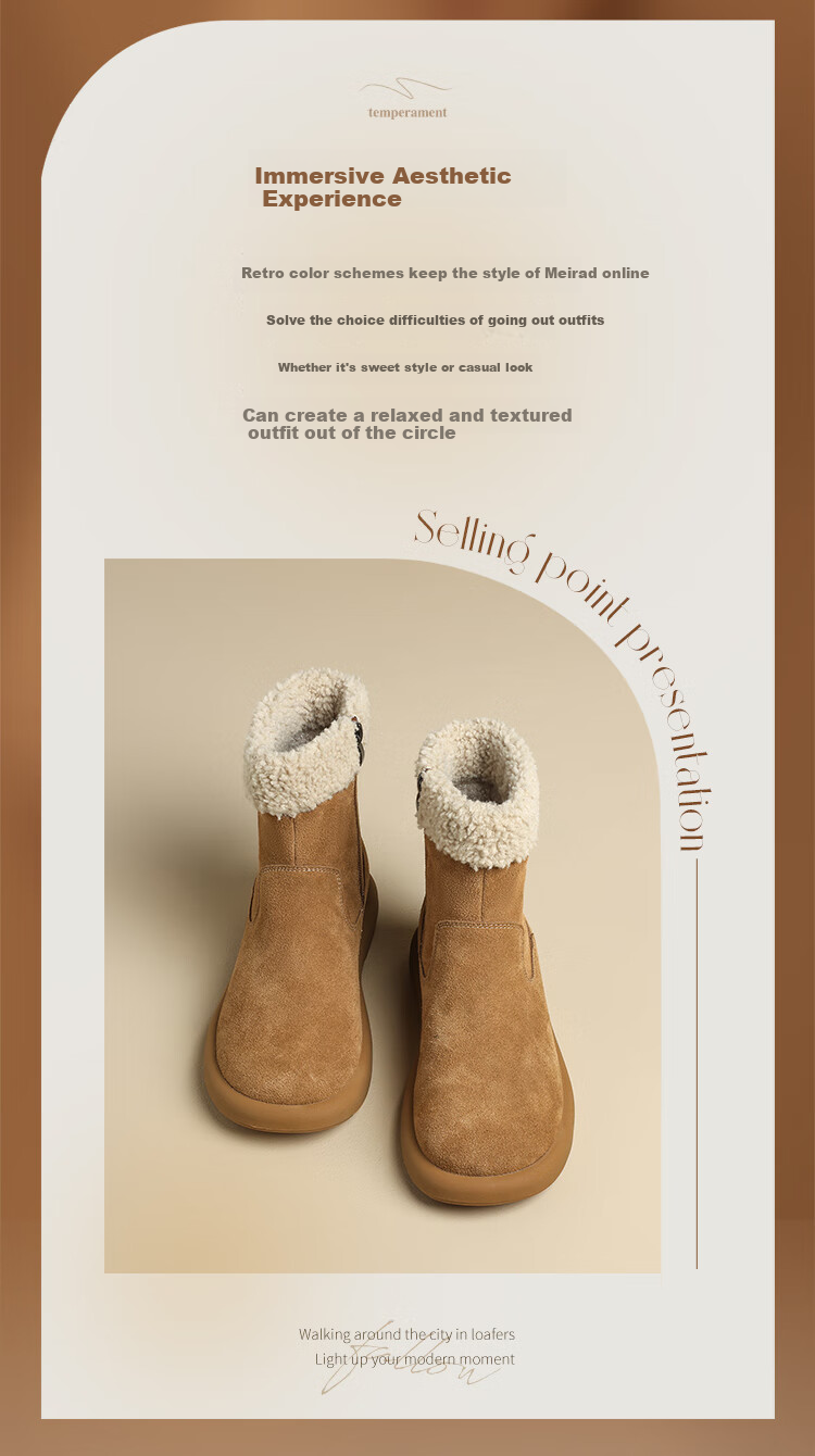 ZHR Snow Boots for Women, 2025 New Winter Style, Fleece-Lined Thick Women's Boots, Sheepskin Flat Ankle Boots for Women, EH97A Brown Size 40 2