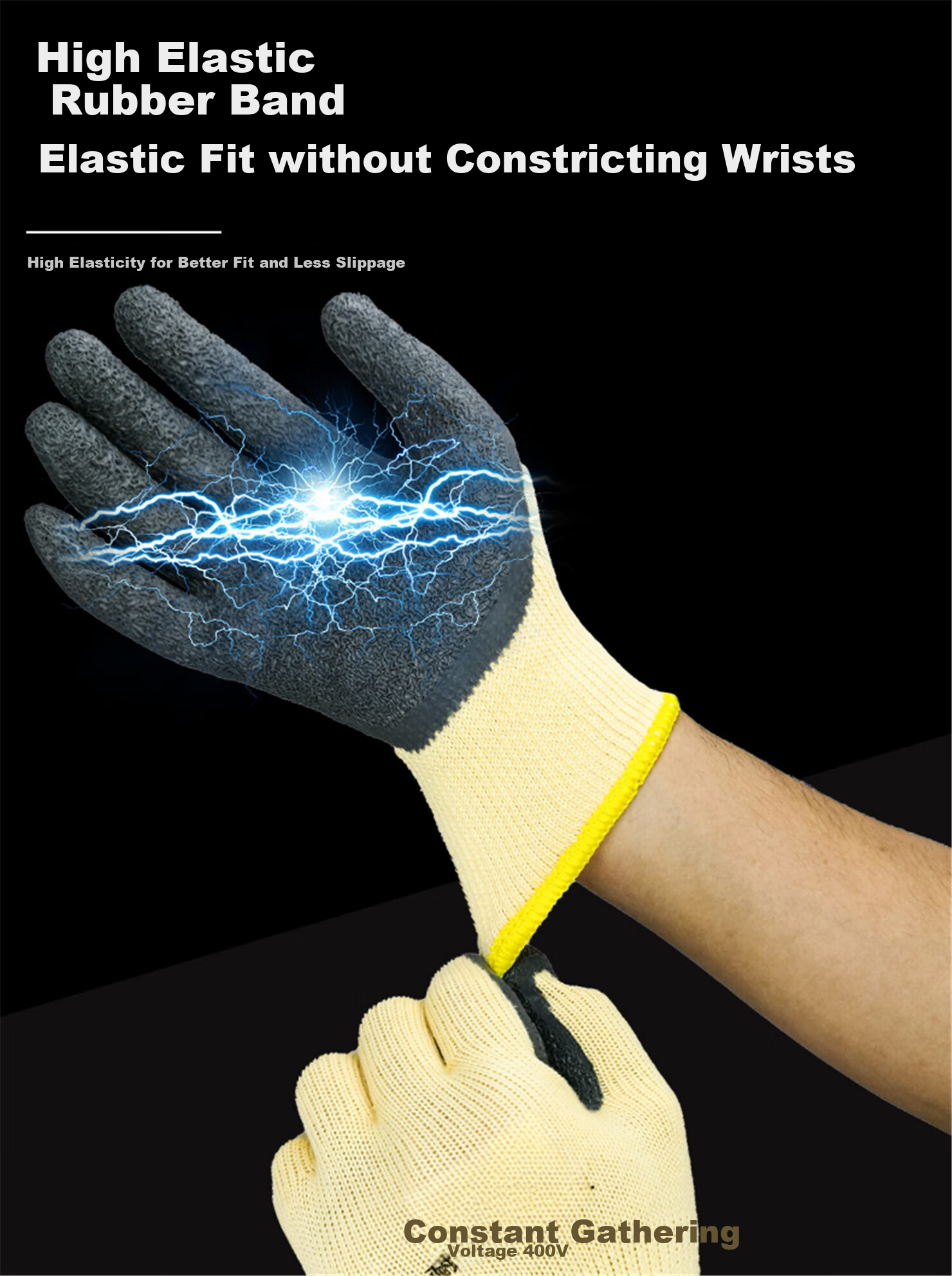 Hengju Insulation Gloves, 400V Electrical Work Gloves, Low-Voltage Anti-Electric Shock Specialized, Electric Shock-Resistant, Wear-Resistant, Non-Slip Coated Gloves 11